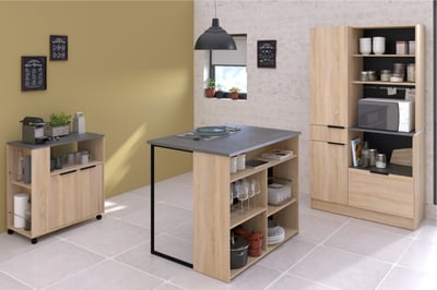 Keukenkastcombinatie Fumay: keukentrolley, keukeneiland, buffetkast - eikdecor/betonlook Keukenkastcombinatie Fumay: keukentrolley, keukeneiland, buffetkast - eikdecor/betonlook
