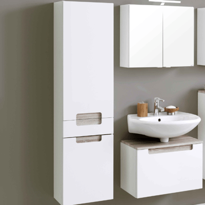 Badkamer Siena: kolomkast, spiegelkast, wastafelonderkast - hoogglans wit