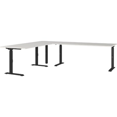 Hoekbureau Cornel - 260x220x91cm - verstelbaar - lichtgrijs/zwart