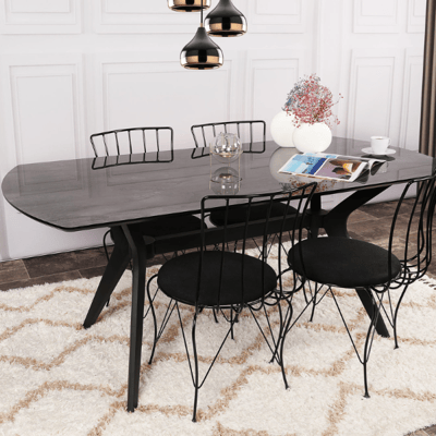 Vella Eettafel | 180 cm Breedte | 100% MDF | Plastic Poten | Zwart
