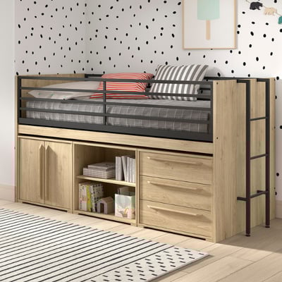 Halfhoogslaper Sammie 90x200cm - met bureau en opbergruimte - eikdecor Halfhoogslaper Sammie 90x200cm - met bureau en opbergruimte - eikdecor