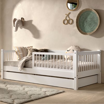 Kajuitbed Forrest 90x200 cm met bedhekje en bedlade - wit beukenhout Kajuitbed Forrest 90x200 cm met bedhekje en bedlade - wit beukenhout