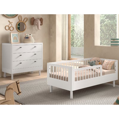Peuterkamer Forrest: peuterbed 70x140cm, commode - wit beukenhout