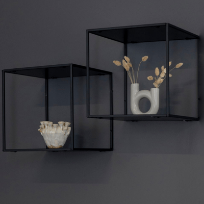 Vita Zwart Wandrek: Stijlvol 36x36x36 cm Staal en plaat