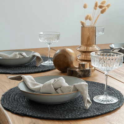 Bombay Placemat Set - Donkergrijs, Set van 4