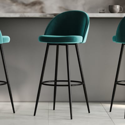 Barstoel Houdini - 47x52x102cm - turquoise velours