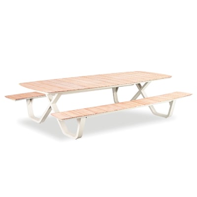 Picknicktafel Mary - 300x200x75cm - teakhout/beige aluminium Picknicktafel Mary - 300x200x75cm - teakhout/beige aluminium