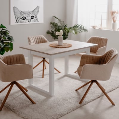 Verlengbare eettafel Hudson - 120/160x80x75cm - wit/zandsteen