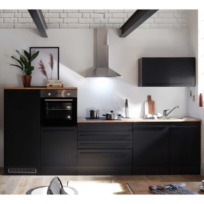 Complete keuken Jazz | Gootsteenkast, onderkast, bovenkast, koelkast- en ovenelement | Zwart