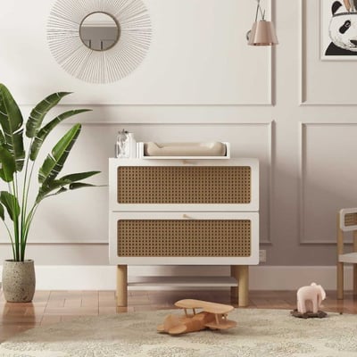 Commode Ochna met luiertafel | 89,8 x 55,1 x 86,8 cm | Wit Commode Ochna met luiertafel | 89,8 x 55,1 x 86,8 cm | Wit