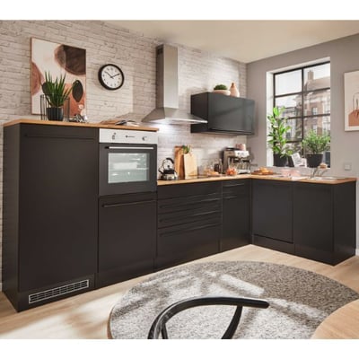 Complete keuken Jazz | Gootsteenkast, onderkast, bovenkast, koelkast- en ovenelement | Zwart Complete keuken Jazz | Gootsteenkast, onderkast, bovenkast, koelkast- en ovenelement | Zwart