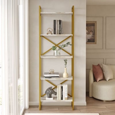 Boekenrek Woody Fashion | 58 x 30 x 175 cm | Goud Boekenrek Woody Fashion | 58 x 30 x 175 cm | Goud