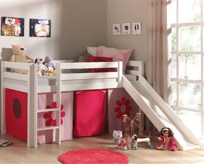 Halfhoogslaper Astrid wit met glijbaan - flower Halfhoogslaper Astrid wit met glijbaan - flower