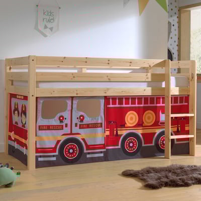 Halfhoogslaper Charlotte met bedtent Fire Truck - dennenhout Halfhoogslaper Charlotte met bedtent Fire Truck - dennenhout