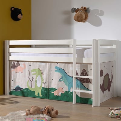 Halfhoogslaper Charlotte met bedtent Dino - wit Halfhoogslaper Charlotte met bedtent Dino - wit