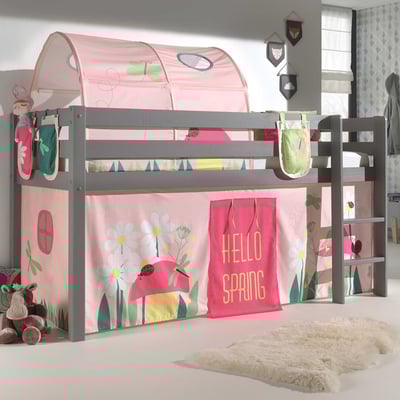 Halfhoogslaper Charlotte met bedtent, -tunnel & opbergzakjes Spring - grijs