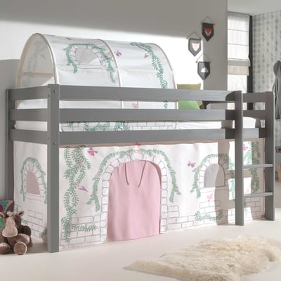 Halfhoogslaper Charlotte met bedtent & bedtunnel Birdy - grijs Halfhoogslaper Charlotte met bedtent & bedtunnel Birdy - grijs