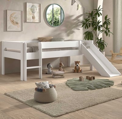 Halfhoogslaper Primo laag - 90x200cm - met glijbaan - massief dennenhout - wit