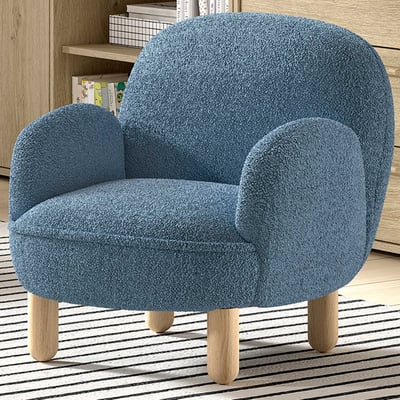 Kinderfauteuil Rocky - 56x54x49cm - blauwe boucléstof