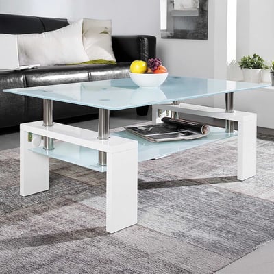 Salontafel Alana spaanplaat/glas - wit