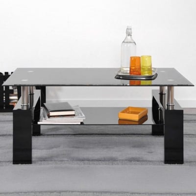 Salontafel Alana spaanplaat/glas - zwart