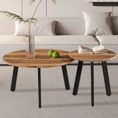 Salontafelset Aziz - Ø50x50cm & Ø80x45cm - mangohout/zwart