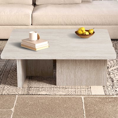 Set van 2 salontafels Arallo - 120x120x38cm - travertin