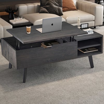 Salontafel Justine - 120x60x45cm - verstelbaar - met opbergruimte - donkerbruin