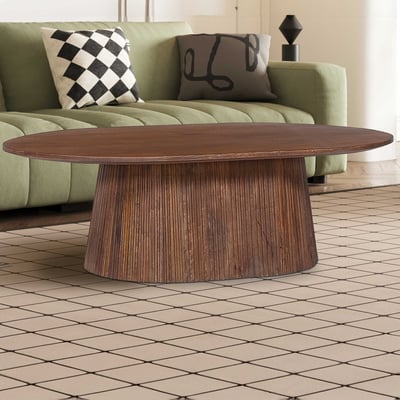 Ovale salontafel Miguel 120 cm lichtbruin | Massief houten structuur en blad Mango | H-H 37 x B-L 120 x D-P 70 cm