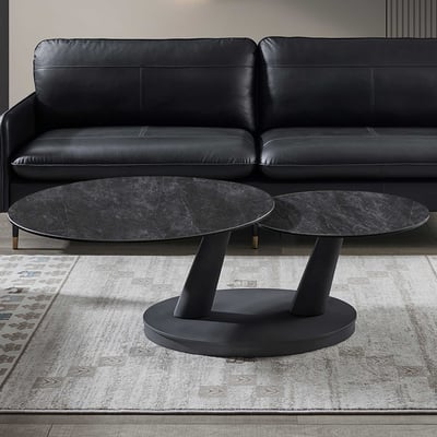 Salontafel Sapporo - Ø80x45cm - draaibaar - metaal en steen - zwart marmer Salontafel Sapporo - Ø80x45cm - draaibaar - metaal en steen - zwart marmer