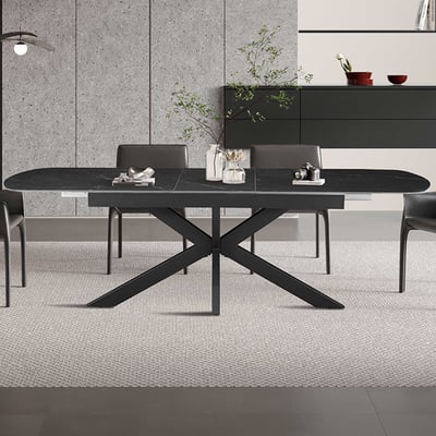 Verlengbare eettafel Hestia - 180/220x90x76cm - gesinterde steen - zwart marmer