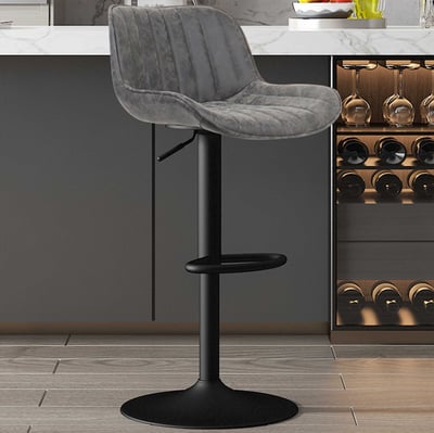 Grijze PU Barkruk Fenna | Metalen Poten 84-105 x 48 x 49,5cm