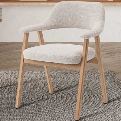 Eetkamerstoel Coralie - 64x59.5x83cm - massief eikenhout/beige stof