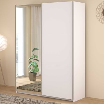 Kledingkast Swings - 148x59x203cm - met spiegel - 2 deuren - wit