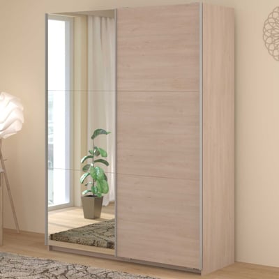 Kledingkast Swings - 148x59x203cm - met spiegel - 2 deuren - eikdecor