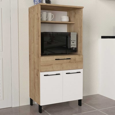 Microgolfkast Tegan - 60x40x130cm - 2 deuren & 1 lade - eikdecor/wit