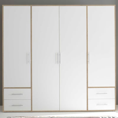 Kledingkast Valencia - 206x60x195cm - 4 deuren & 4 lades - wit/eikdecor
