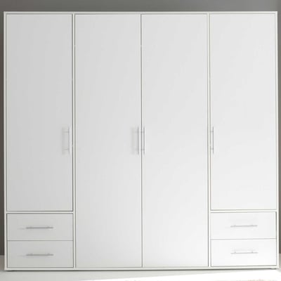 Kledingkast Valencia - 206x60x195cm - 4 deuren & 4 lades - wit
