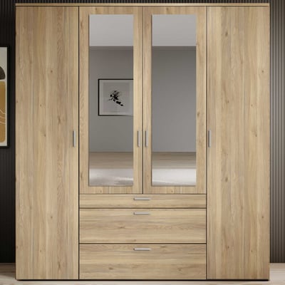 Kledingkast Vasili - 180x56x195cm - 4 deuren & 3 lades - eikdecor