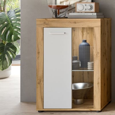 Vitrinekast Jam - 60x35x86cm - 1 deur - Wotan eik/wit