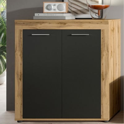 Dressoir Jam - 80x35x88cm - 2 deuren - Wotan eik/antraciet