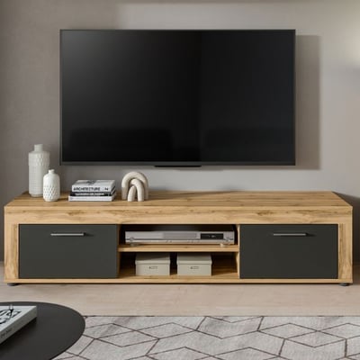 Tv-meubel Jam - 160x40x37cm - 2 deuren - Wotan eik/antraciet