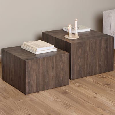 Vierkante salontafels Dice - set van 2 - gerookt essenhout