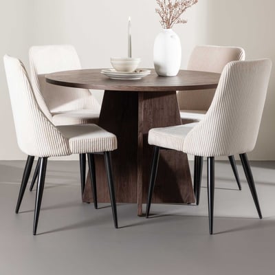 Ronde Eettafel Bootcut met Leone Stoelen Venture Design - MDF - 110cm - Mokka Beige