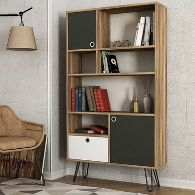 Boekenkast Karamel - 90x25x160cm - walnootdecor/antraciet