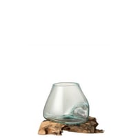 Vaas op voet gamal hout gerecycleerd glass naturel transparant large