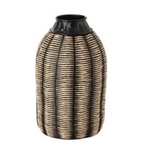 Vaas decoratie touw/rattan zwart/naturel