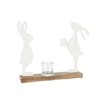 Thee licht houder konijnen mango hout/ijzer wit naturel
