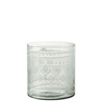 Windlicht patroon glas transparant/wit large