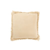 Kussen franje katoen fluweel beige